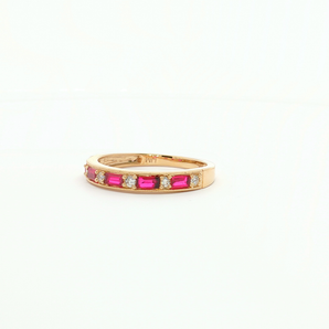 Yellow Gold Eternity Ring with Emerald Cut Red Rubies