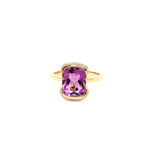 Yellow Gold Cocktail Ring with Cushion Cut Amethyst