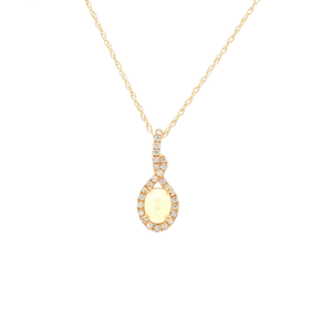 Yellow Gold Necklace with Cabochon Opal Charm Pendant 0.56  14K         .20 TDW