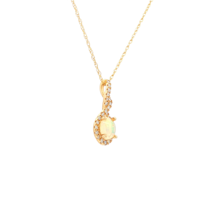 Yellow Gold Necklace with Cabochon Opal Charm Pendant 0.56  14K         .20 TDW