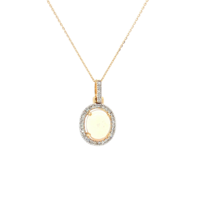 Yellow Gold Charm Necklace with Cabochon Opal 1.36 14K 16 TDW