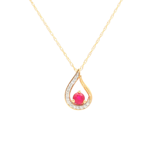 Yellow Gold Charm Necklace with Round Brilliant Ruby .35  14K  .12 TDW