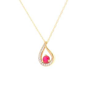 Yellow Gold Charm Necklace with Round Brilliant Ruby .35  14K  .12 TDW
