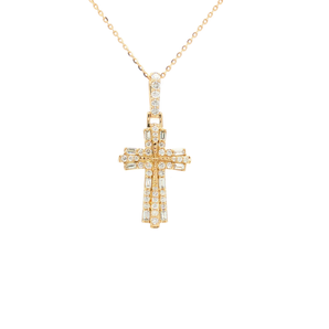Yellow Gold Diamond Cross Charm Necklace 14K  .35 TDW