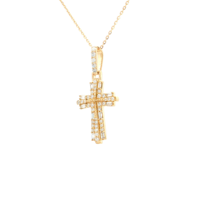 Yellow Gold Diamond Cross Charm Necklace 14K  .35 TDW
