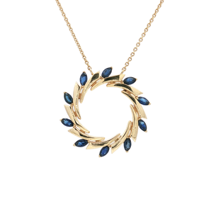 Yellow Gold Charm Necklace with Deep Blue Marquise Sapphire 14K 0.75 MDK