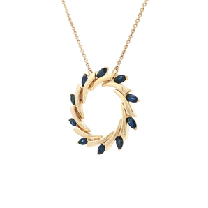 Yellow Gold Charm Necklace with Deep Blue Marquise Sapphire 14K 0.75 MDK