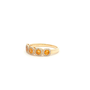 Yellow Gold Multistone Ring with Round Brilliant Citrine Gemstones 0.47 14K 0.18 TDW