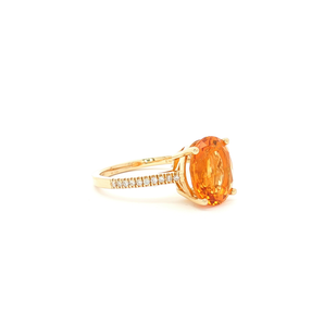 Yellow Gold Cocktail Ring with Oval Cut Citrine Gemstone 2.68 14K 0.09 TDW