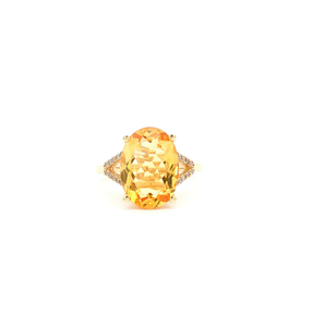 Yellow Gold Cocktail Ring with Oval Citrine Gemstone 4.2 14K .09 TDW