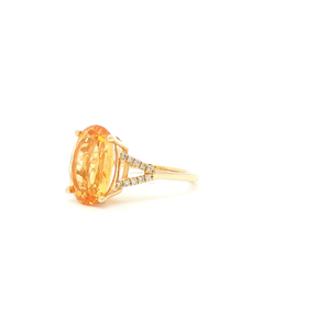 Yellow Gold Cocktail Ring with Oval Citrine Gemstone 4.2 14K .09 TDW