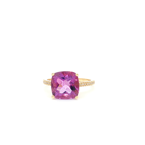 Amethyst Cushion Cut Cocktail Ring in Yellow Gold 2.92 14K 0.09 TDW